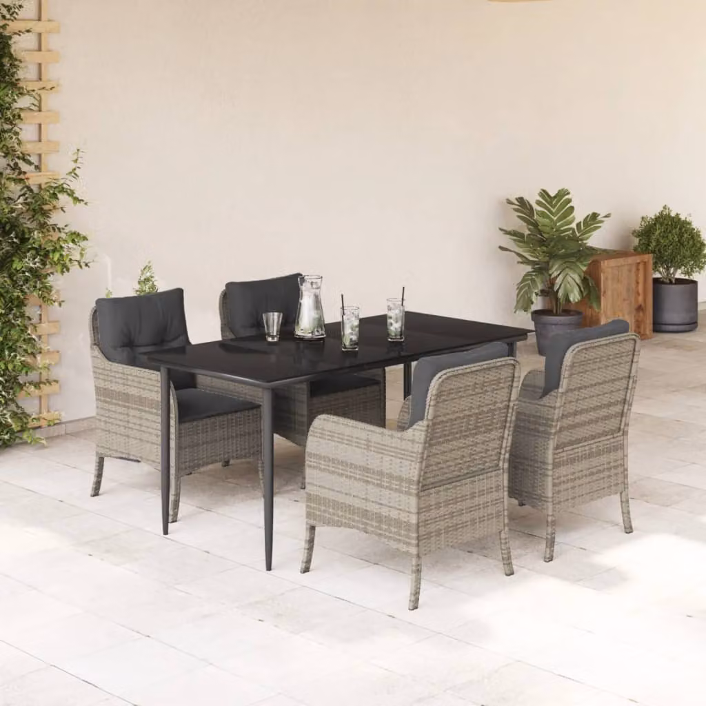 Set Pranzo da Giardino vidaXL in Polyrattan con Piano in Vetro e 5 Pezzi, Grigio Antracite – 1