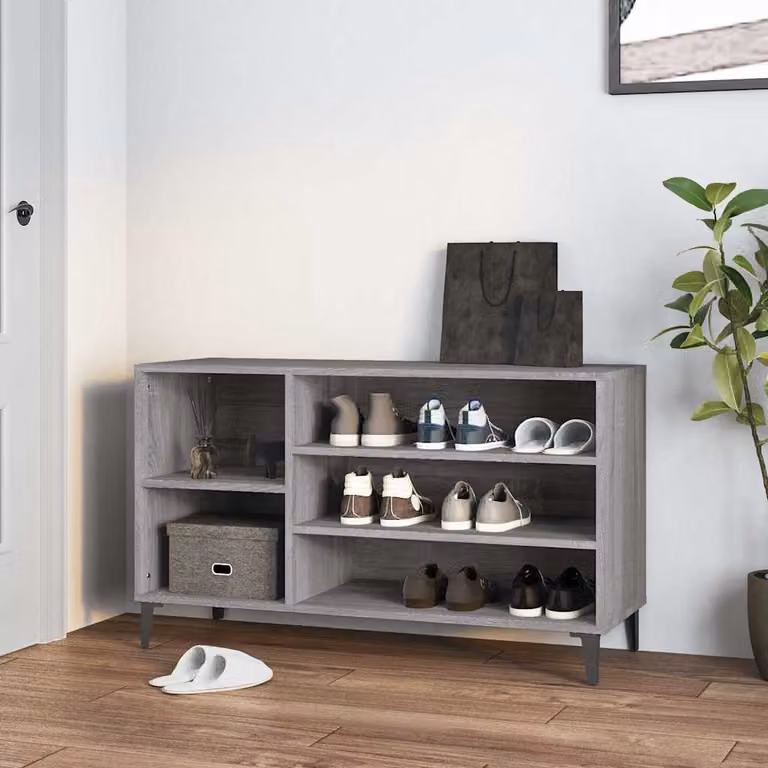 Scarpiera moderna vidaXL in legno e metallo, Grigio, L 102 x P 36 x H 60 cm