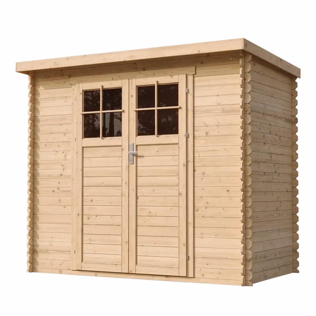 Casetta da giardino in legno TIMBELA M310F per esterni con porta con serratura e finestra, colore marrone/beige, L/P/H: 239 x 144 x 200 cm – 2