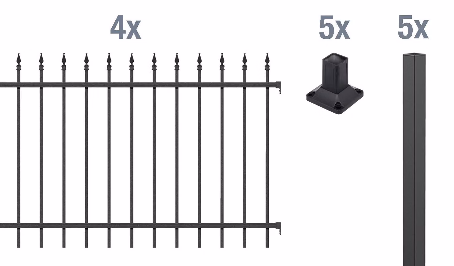 Alberts 510886, set completo per recinzione, da montare, colore nero opaco, altezza 120 cm, lunghezza 8 metri