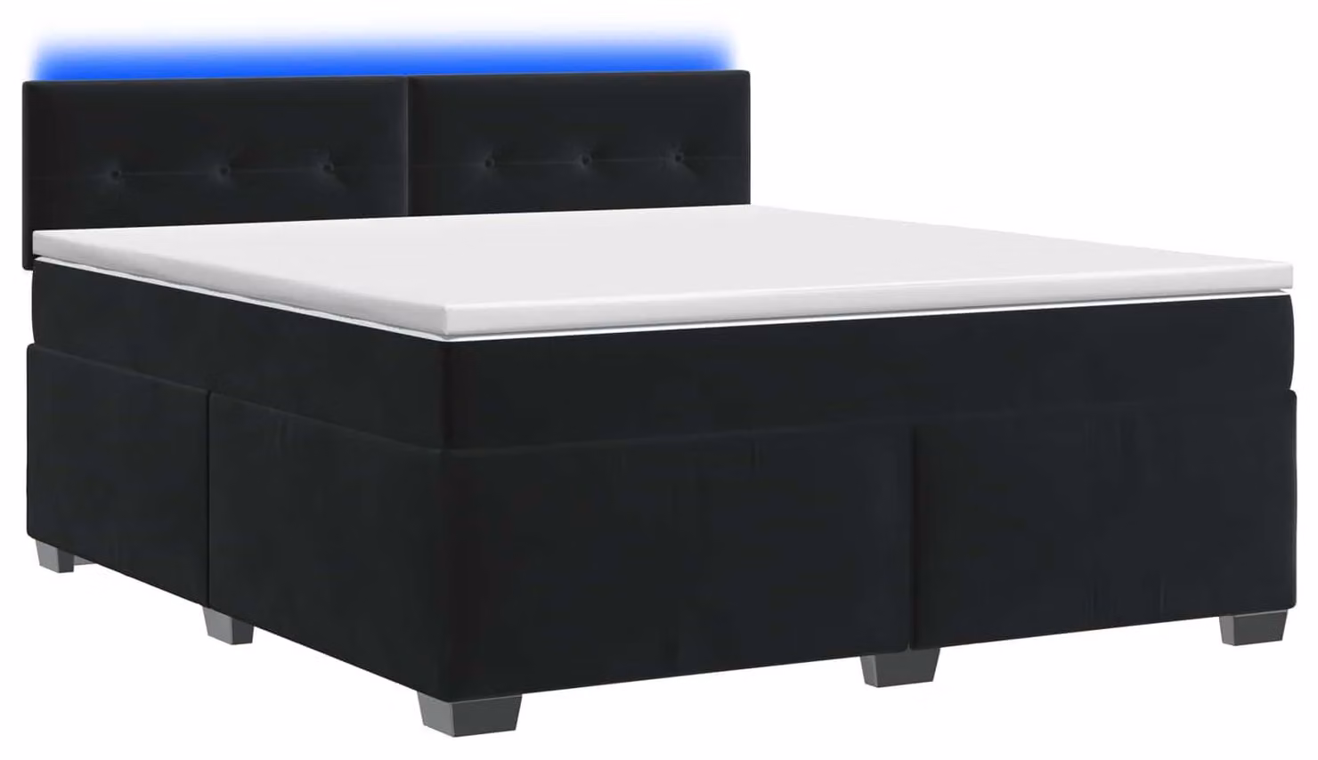 Letto con boxspring, materasso e illuminazione LED, colore nero, dimensioni 160 x 200 cm, rivestito in velluto