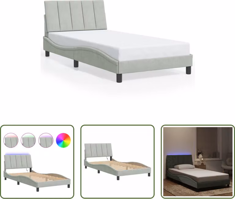 The Living Store Struttura letto con luci LED grigio chiaro 100x200 cm in velluto