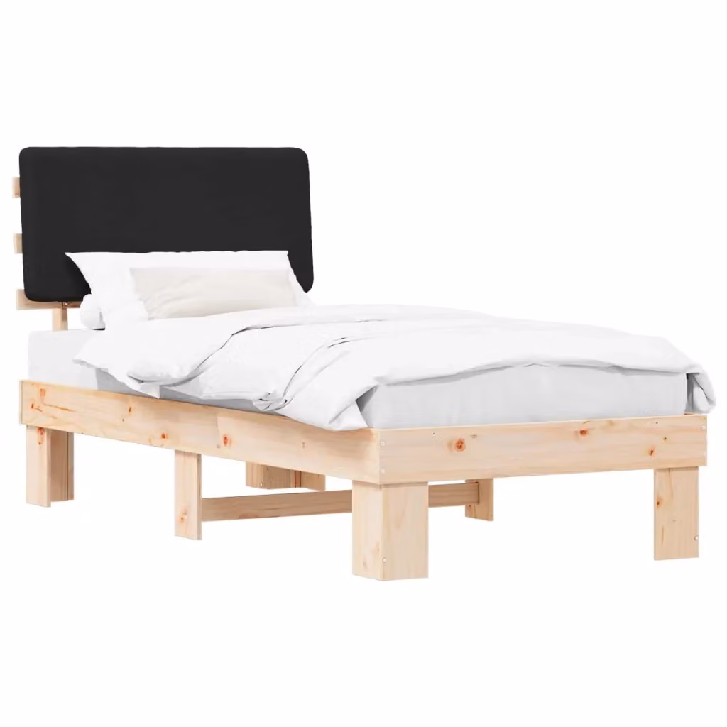 Letto con Testiera Rivestita vidaXL in Pino Massello Nero 90 x 200 cm – 2