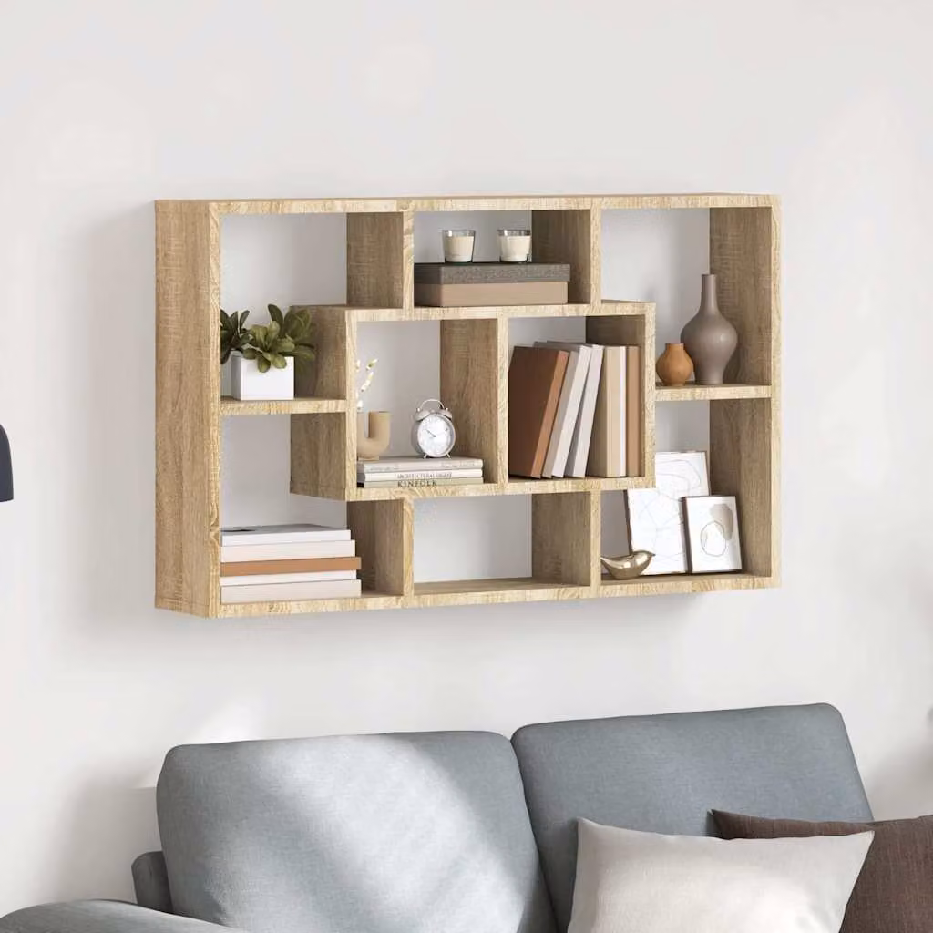 vidaXL Mensola a Muro Moderna in Legno Multistrato Rovere Sonoma, L: 85 cm, P: 16 cm, H: 52,5 cm
