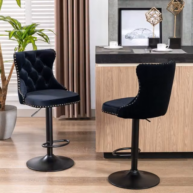 Sgabelli da bar girevoli in velluto con altezza della seduta regolabile da 63,5 a 84 cm, base da 45 cm, sgabelli da bar moderni imbottiti con schienal