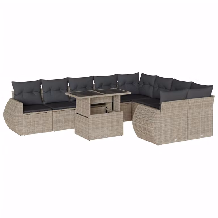 Set Divano Giardino 10 pz con Cuscini Grigio Chiaro Polyrattan