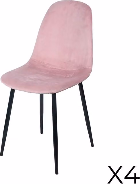 Set di 4 sedie LOLY Meublorama in velluto rosa con struttura in metallo nero per sala da pranzo o ufficio in casa