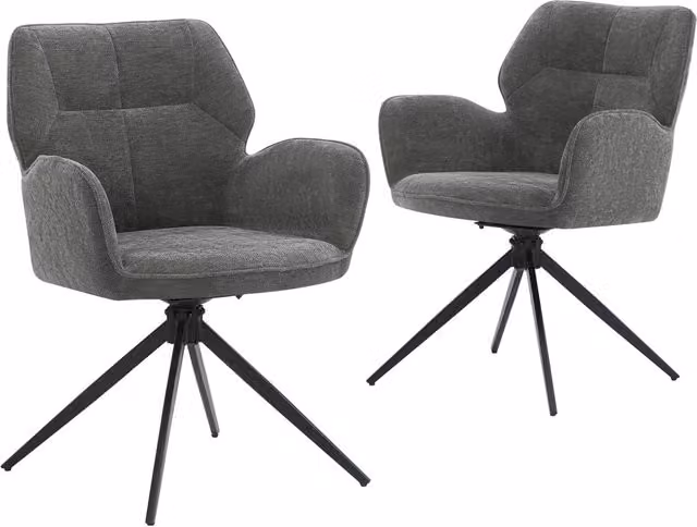 Set di 2 Sedie da Pranzo Girevoli con Gambe in Metallo e Rivestimento in Tessuto Scuro Grigio Scuro