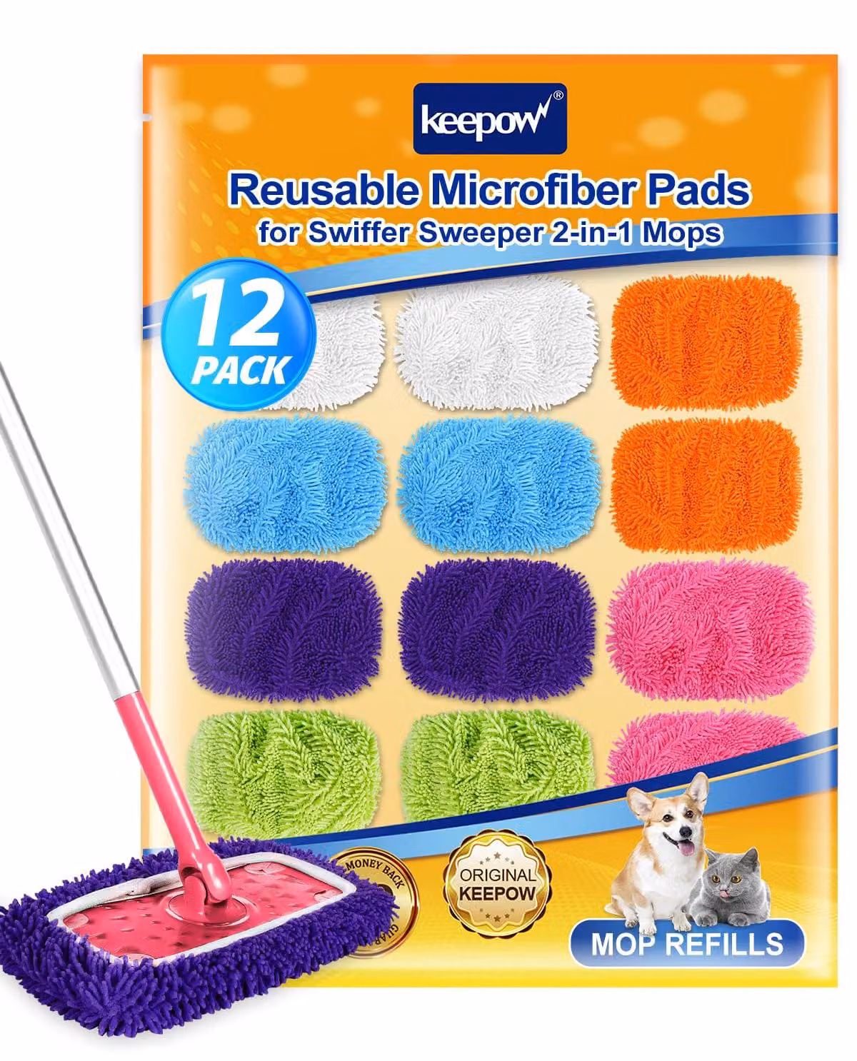 12 panni in microfibra per mop Swiffer, adatti per l'uso sia umido che asciutto