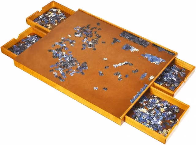 Tavolo da puzzle 80 x 65 cm 4 cassetti scorrevoli conservazione sicura stile naturale in legno naturale 20_0020645