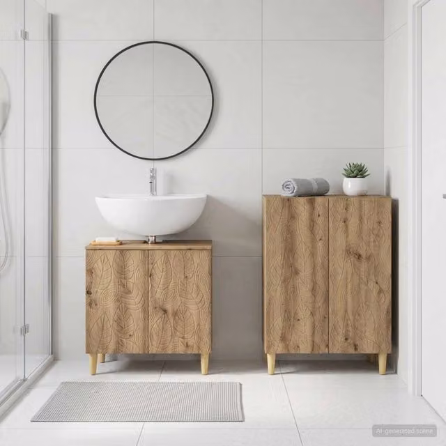 Set di mobili da bagno moderno vidaXL composto da mobile lavabo e mobile contenitore in legno rovere marrone L/P/H: 80,0 x 59,5 x 31,5 cm