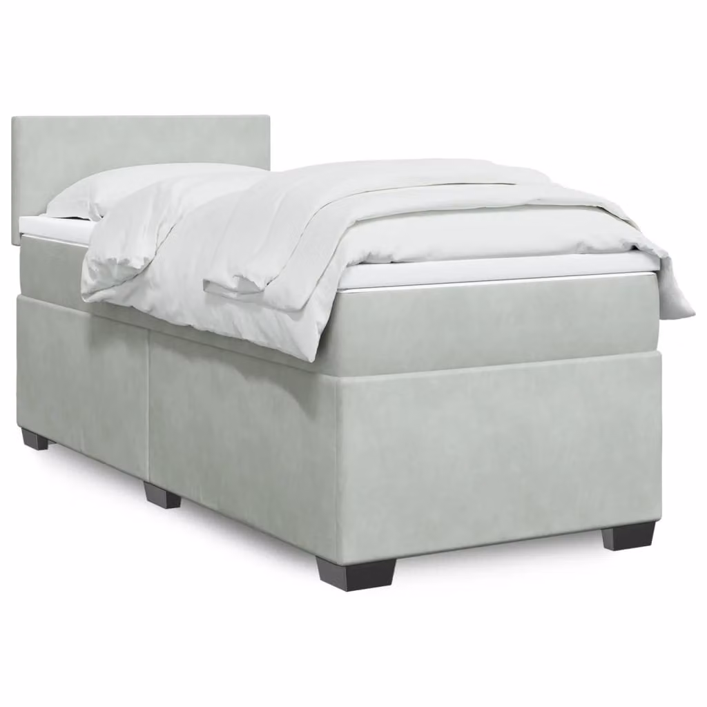 vidaXL Giroletto a Molle con Materasso in Velluto Grigio Chiaro e Bianco L/P: 100 x 200 cm