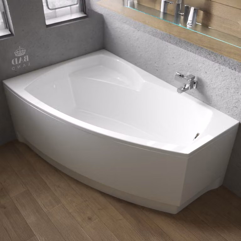 Vasca da bagno angolare 140x80 a sinistra con grembiule in acrilico, set di scarico e piedini GRATIS | set completo 4in1 sifone originale per vasca da bagno in acrilico | BADLAND FRIDA