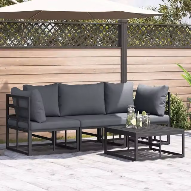 Set Divano da Giardino 4 pz Nero Metallo 3378841