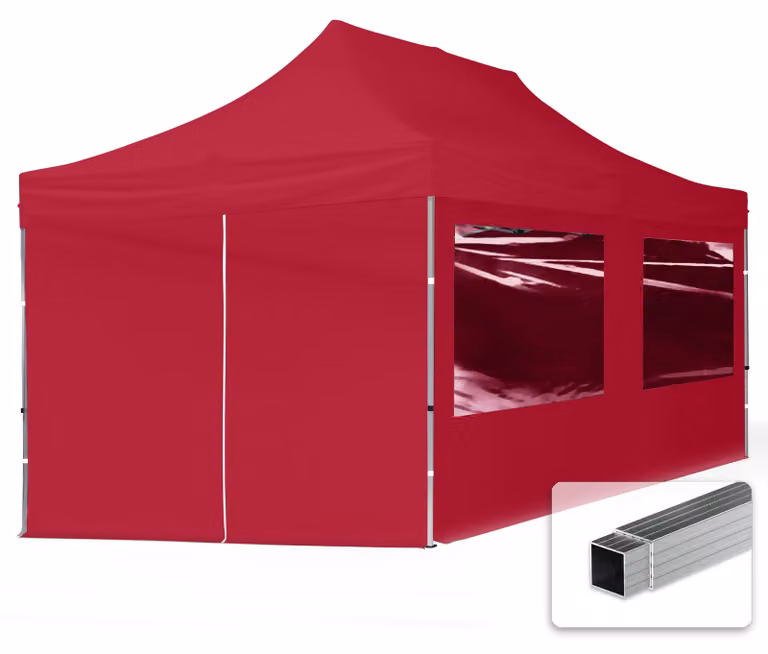 TOOLPORT 3x6m gazebo pieghevole con laterali (finestre panoramiche), ECONOMY alluminio, rosso