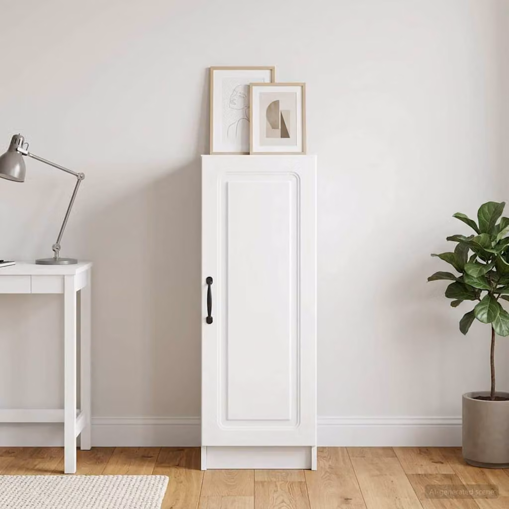 Credenza moderna vidaXL in legno ingegnerizzato e metallo, colore bianco opaco, L: 33 cm, P: 34,5 cm, H: 87 cm