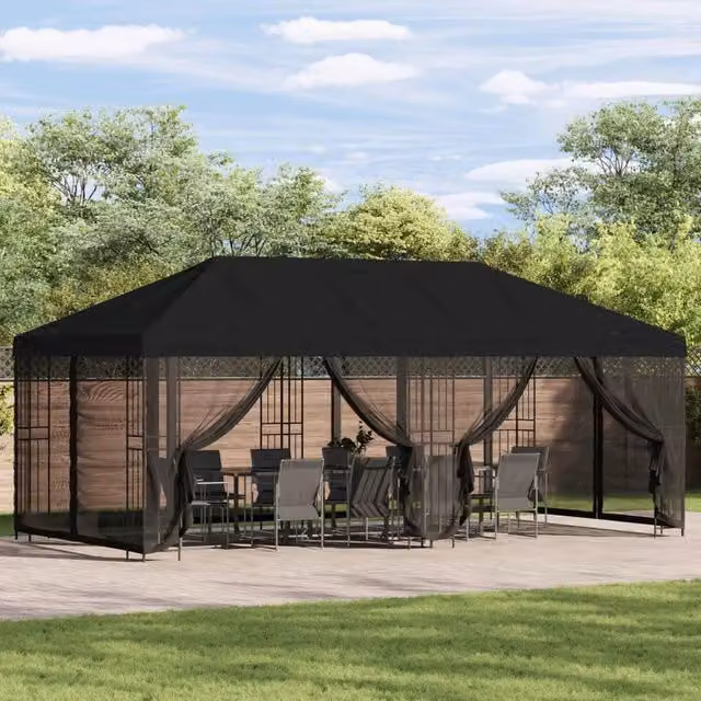 Gazebo con pareti laterali 6 x 3 m Nero Poliestere e Acciaio 3376003