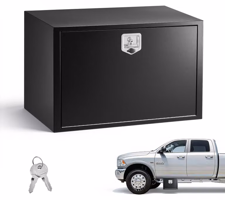 Cassetta porta attrezzi da incasso per camion - Cassetta portaoggetti da incasso 91 x 61 x 61 cm - Acciaio laminato a freddo - Impermeabile - Con maniglia a T e serratura - Per camion, rimorchi e furgoni - Nero