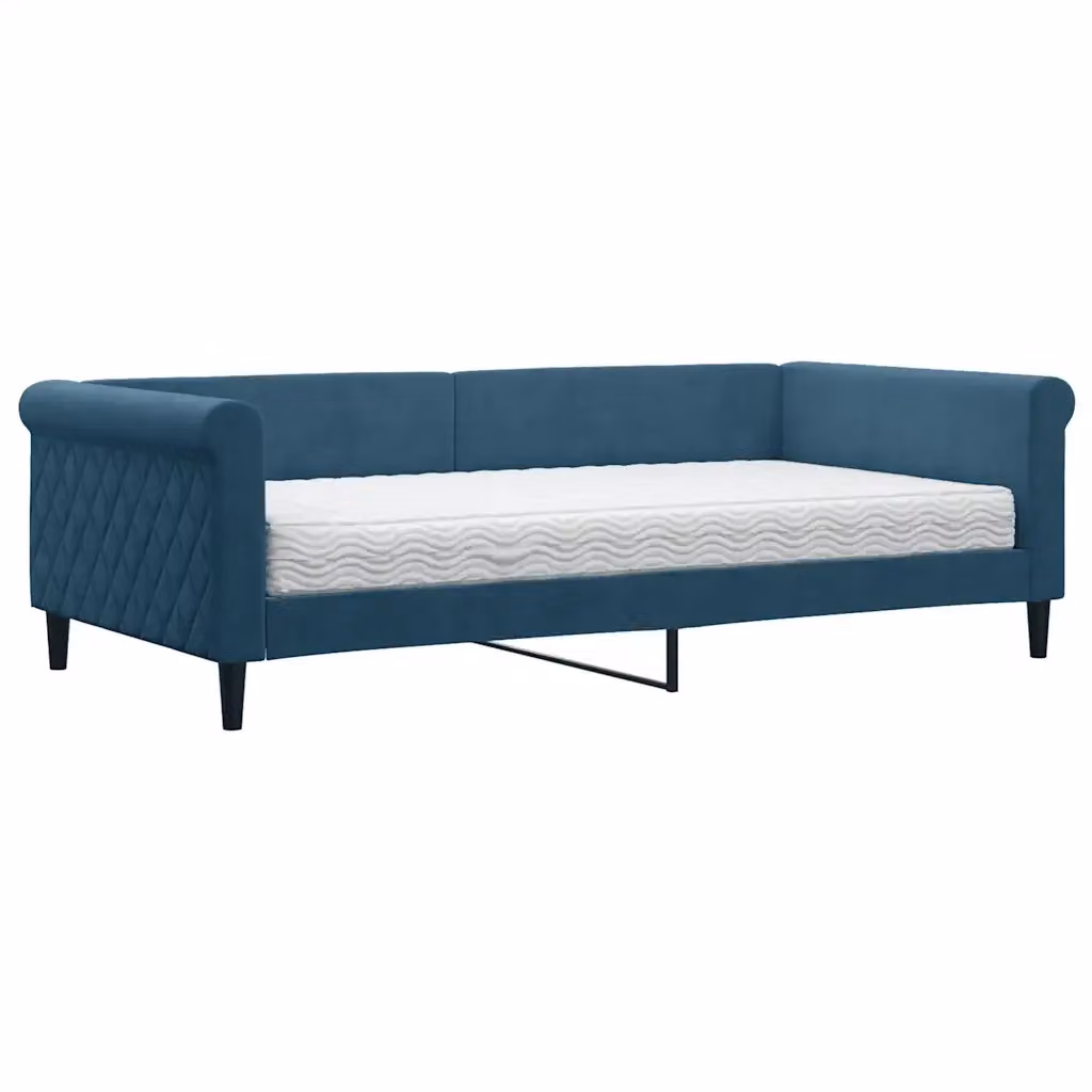 Divano Letto Moderno vidaXL in Velluto Blu con Materasso in Schiuma L/P/H: 229 x 110 x 68 cm – 2