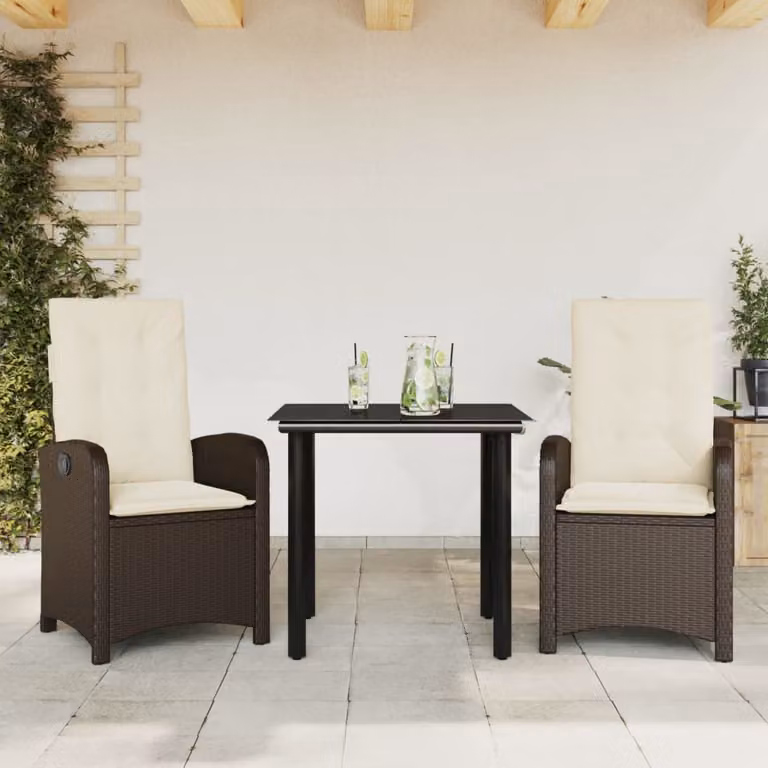 Maison Exclusive - Set da pranzo da giardino 3 pezzi con cuscini marroni in polyrattan