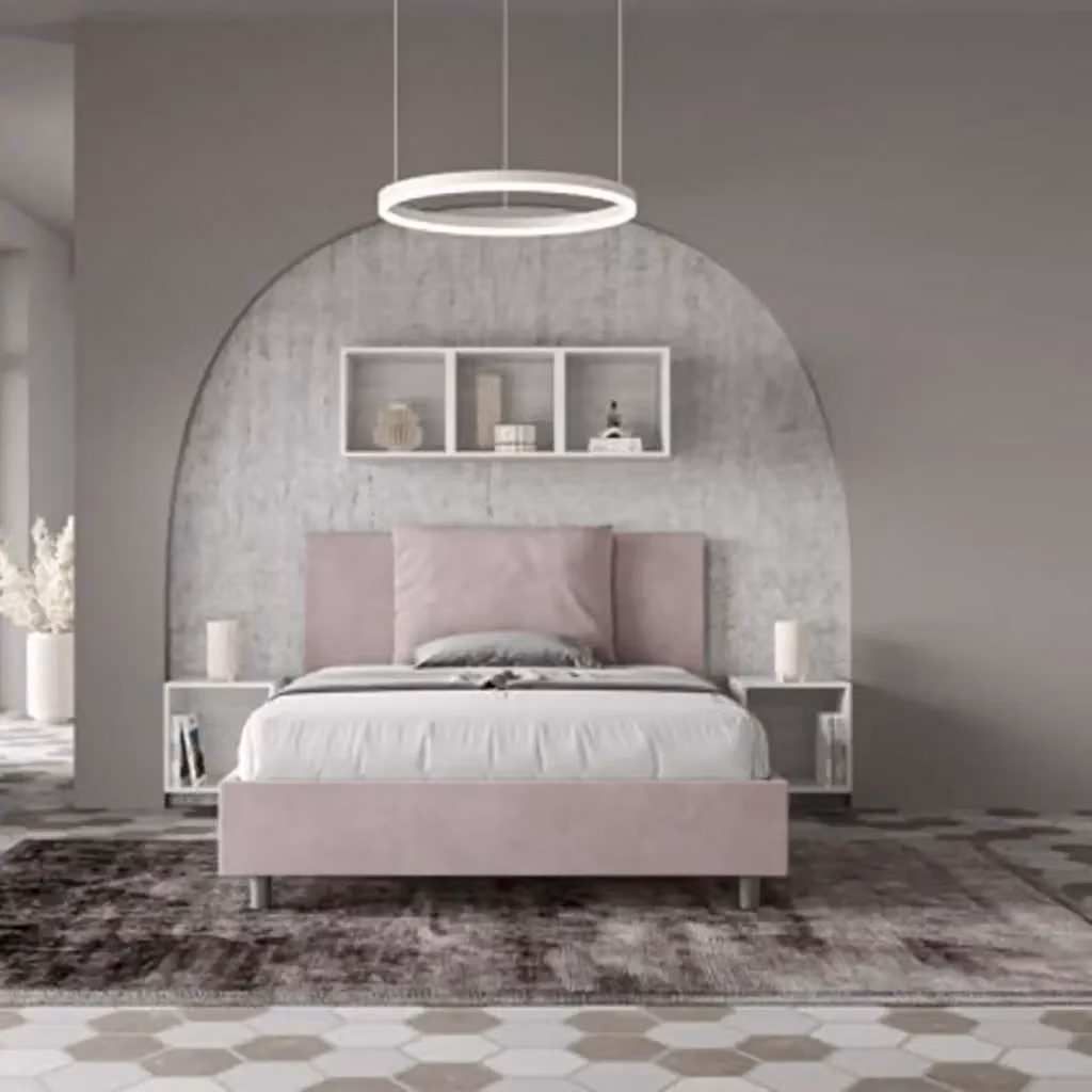 Letto matrimoniale francese con contenitore Antea in microfibra color glicine L/P/H: 140 x 190 x 155 cm – 2