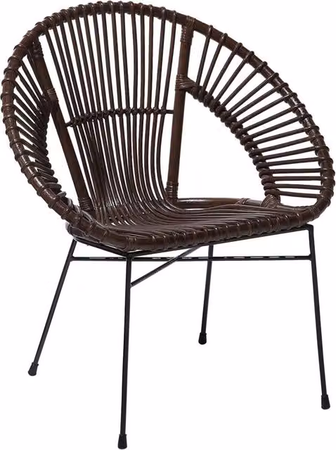 Poltrona Papasan BELIANI in rattan marrone con gambe in metallo nero per soggiorno e sala da pranzo