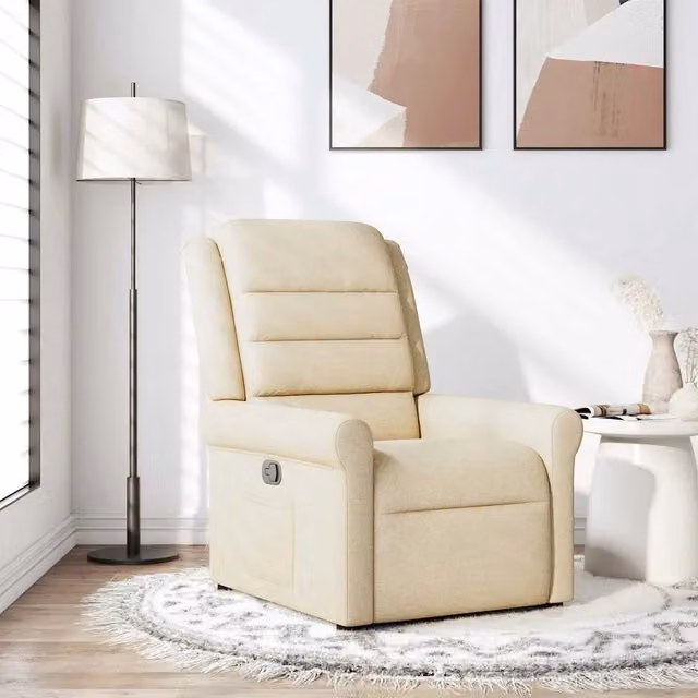 Poltrona Reclinabile Relax vidaXL in Tessuto Beige con Braccioli e Leva Manuale