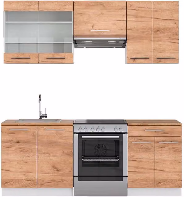 Cucina componibile Fame-Line Rovere dorato/Bianco 200 cm, PL Rovere Vicco