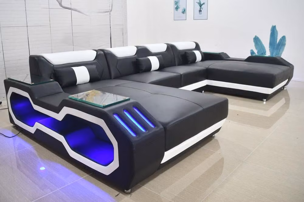 Ecksofa U-Form Wohnlandschaft Sofa Couch Polster Ecke Stoff Sofas Leder
