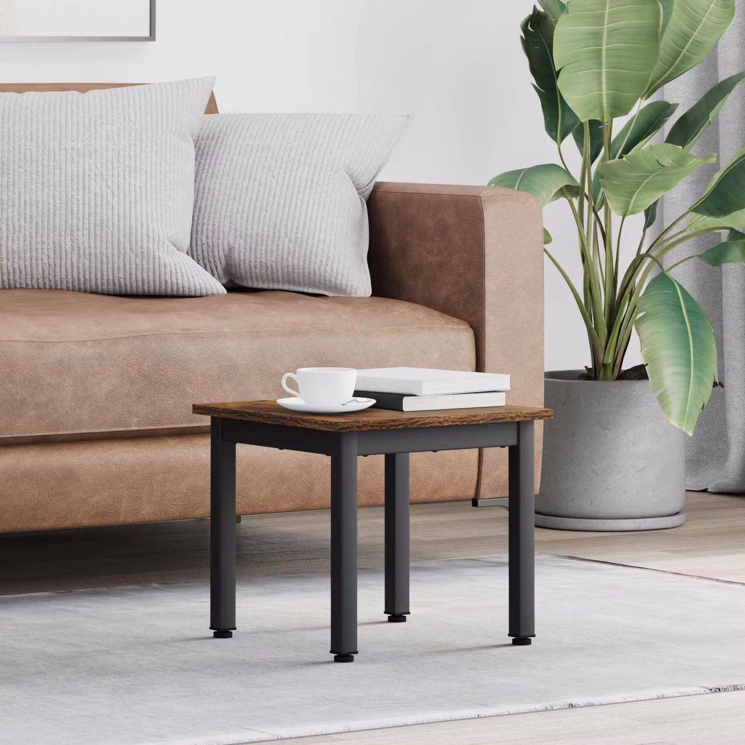 vidaXL Tavolino da salotto moderno in legno e metallo, L/P/H: 40 x 40 x 36 cm, colore quercia e grigio