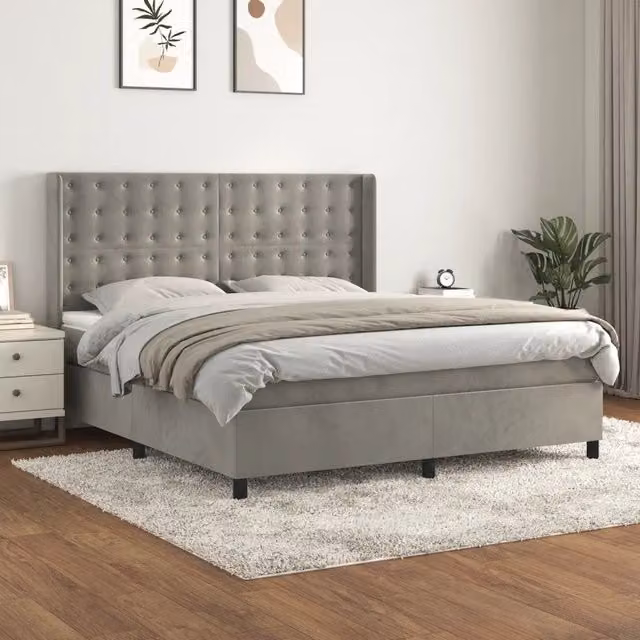 Letto Ibrido vidaXL con Giroletto a Molle e Materasso in Velluto Grigio Chiaro e Bianco L/P: 180 x 200 cm