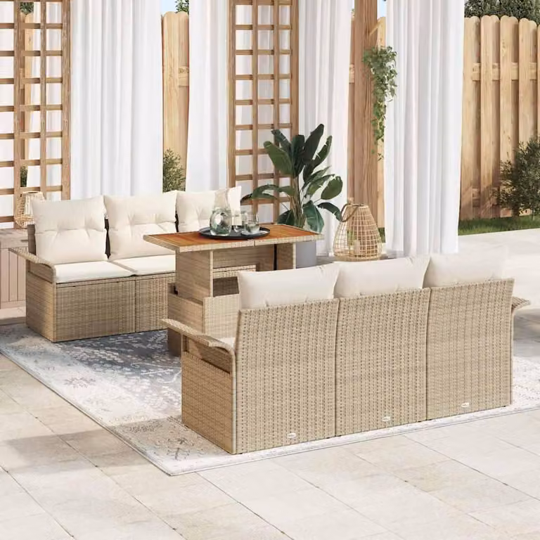 Maison Exclusive - Set da giardino composto da 7 pezzi, divano, in rattan sintetico beige
