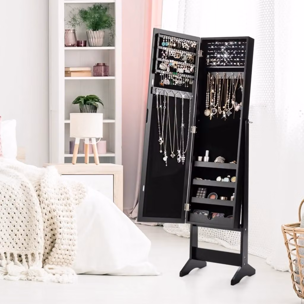 Armadio portagioie DESIGN IN con specchio a figura intera e 64 spazi per orecchini, colore nero – 2