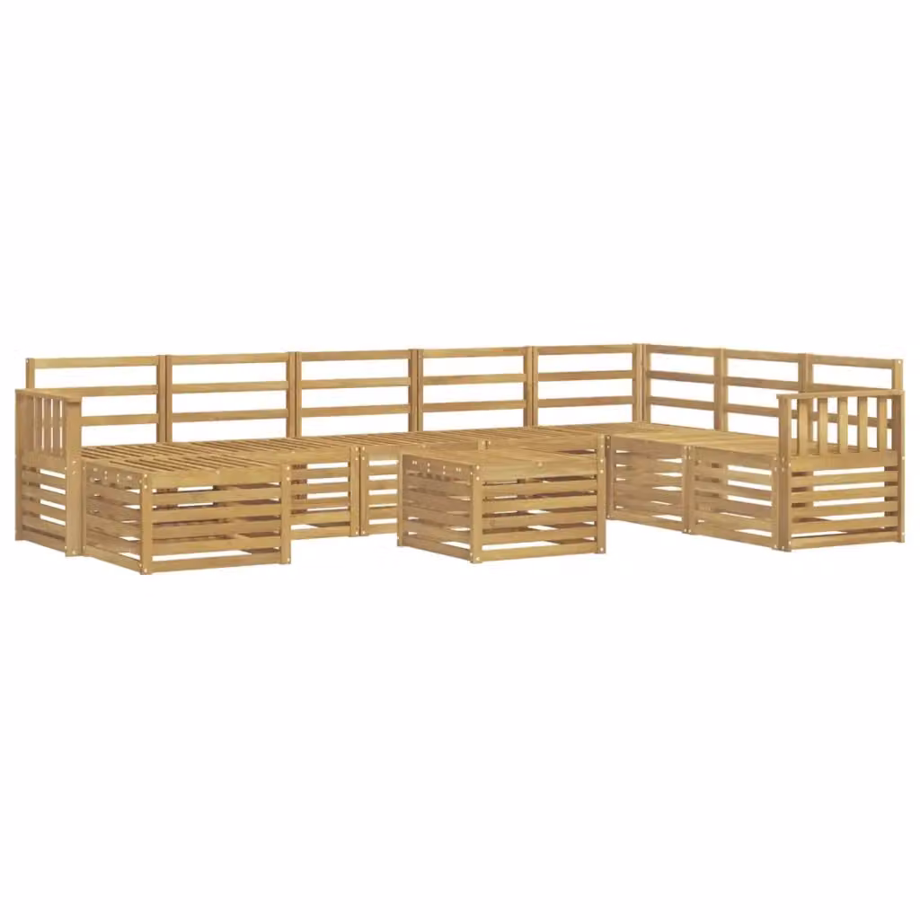 Set di divani da esterno moderno vidaXL in legno di acacia massello, 9 pezzi, Bianco e Marrone – 2