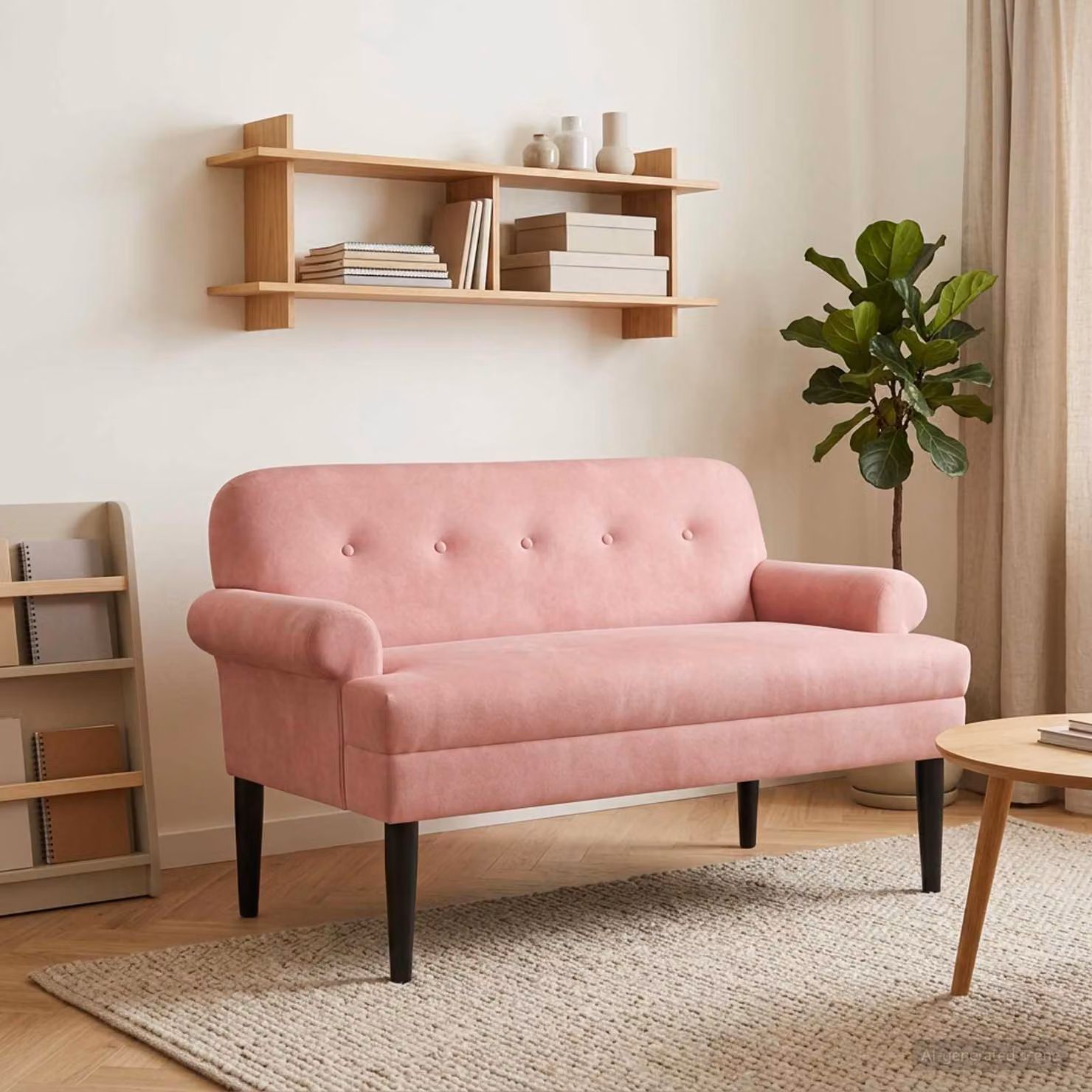 Loveseat vidaXL in velluto rosa con bottoni imbottiti, L 120 x P 66 x H 78 cm