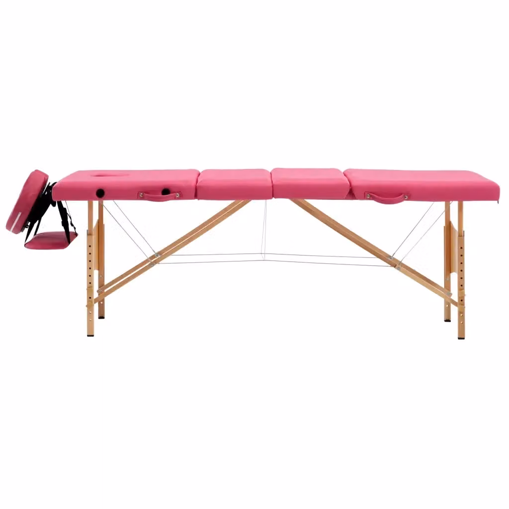 Lettino da massaggio professionale vidaXL in legno di faggio con poggiatesta regolabile e braccioli, colore rosa – 2