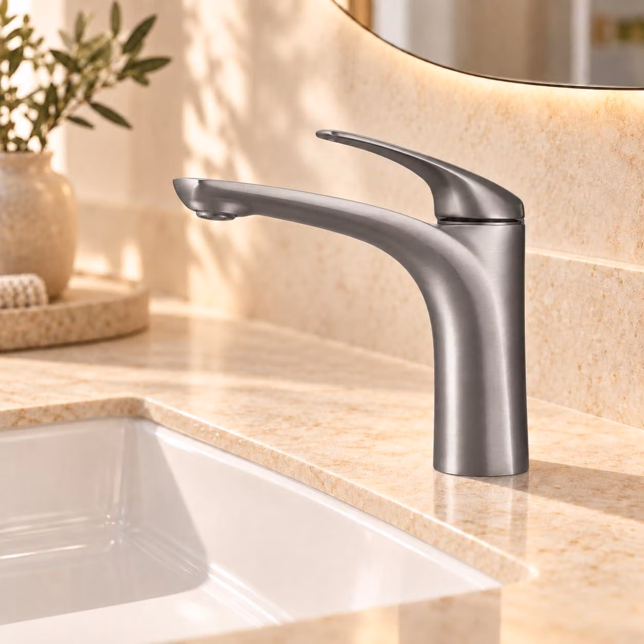Rubinetto per lavabo, miscelatore monocomando - Altezza standard - Ottone - Grigio opaco