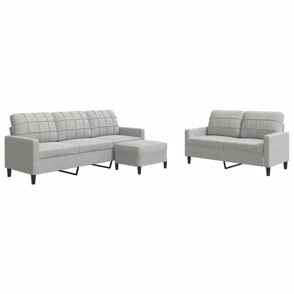 Set di Divani 3 pz con Cuscini Grigio Chiaro in Velluto