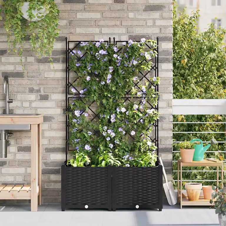 Set di 2 vasi da giardino vidaXL in plastica neri L/P/H: 80 x 40 x 143 cm