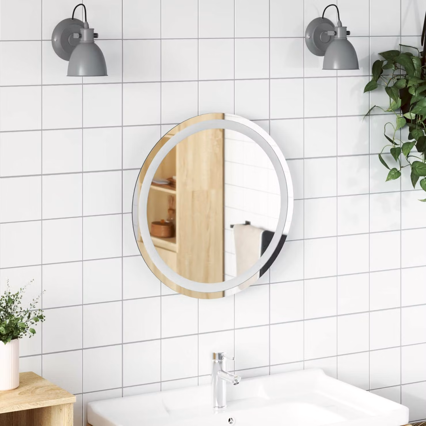 Specchio da bagno tondo con LED vidaXL in vetro temperato trasparente Ø 50 cm