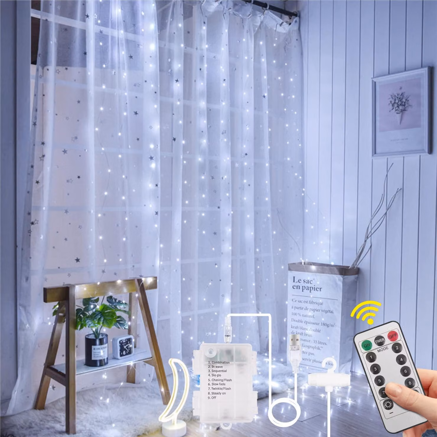 Illuminazione per tende da 3x3 metri - 300 LED. Catena luminosa con telecomando e timer
