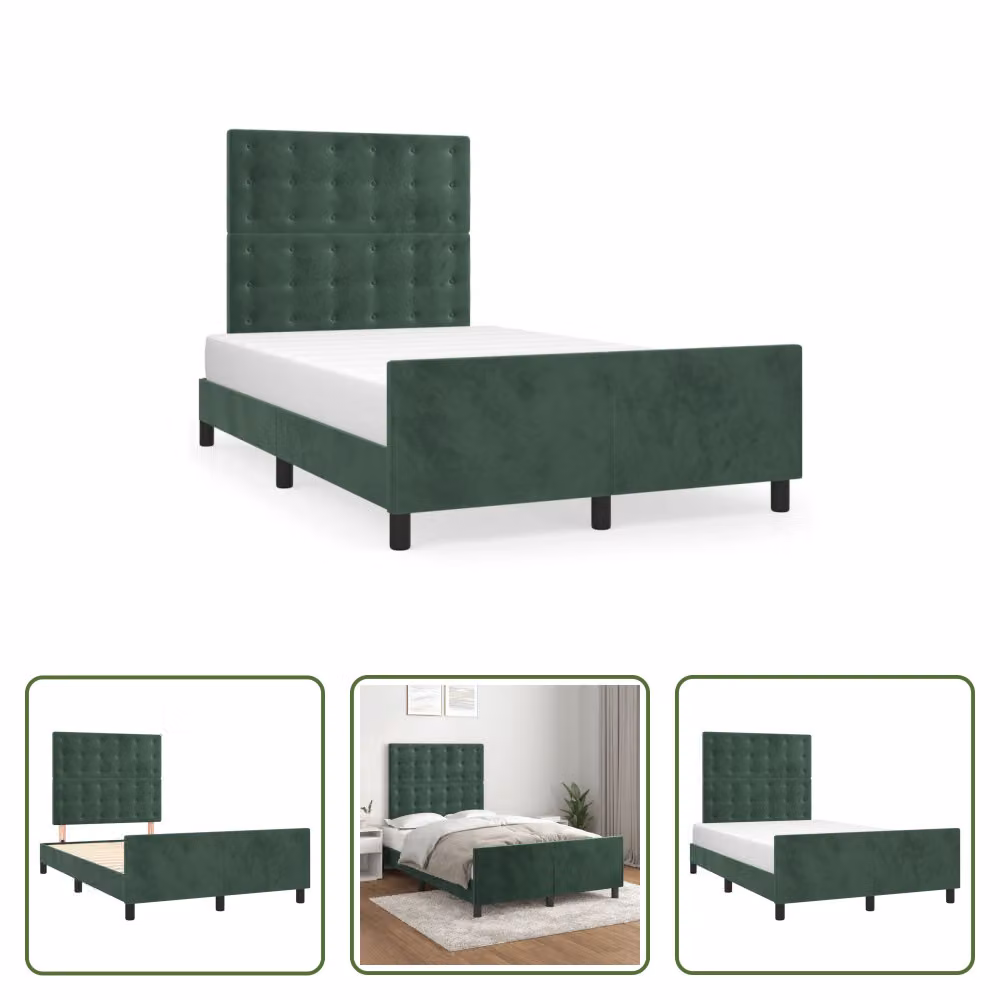 The Living Store Struttura letto con testiera in velluto verde scuro 120x190 cm