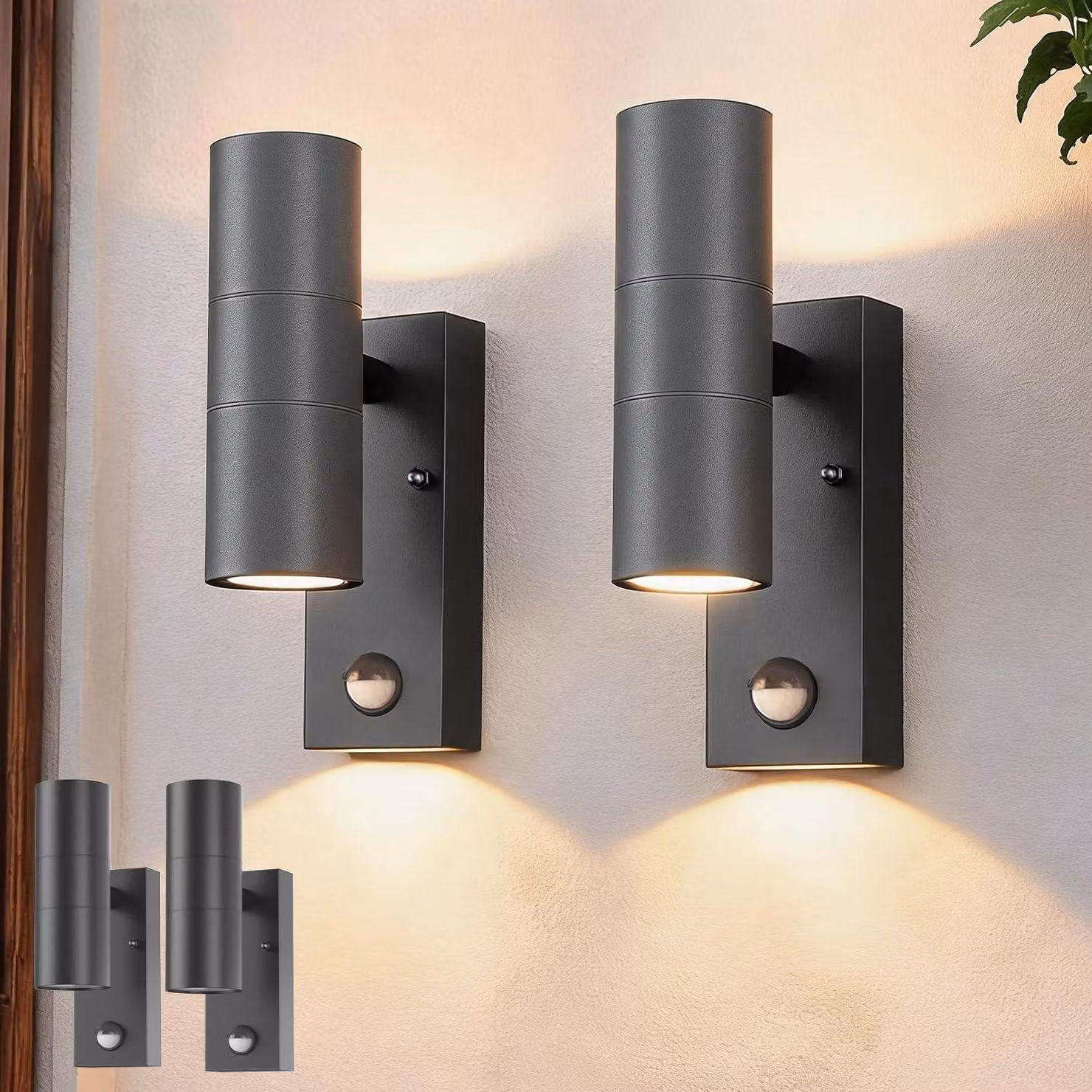 Lampada da parete esterna con sensore di movimento, confezione da 2, alluminio, attacco GU10, grado di protezione IP44