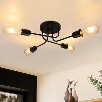 ZMH plafoniera lampadario vintage nero LED intercambiabile senza lampadina
