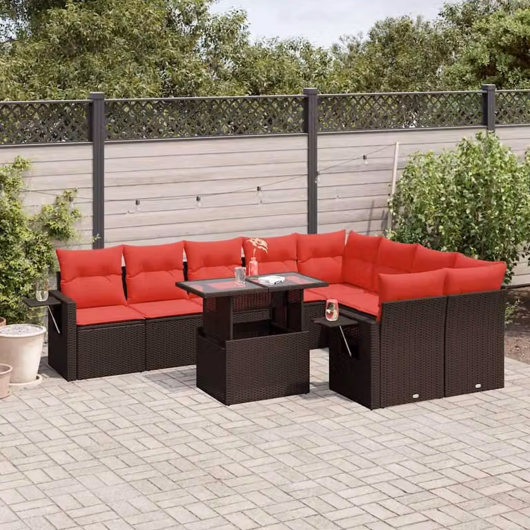 Maison Exclusive - Set da giardino 10 pezzi con cuscini, marrone, polyrattan