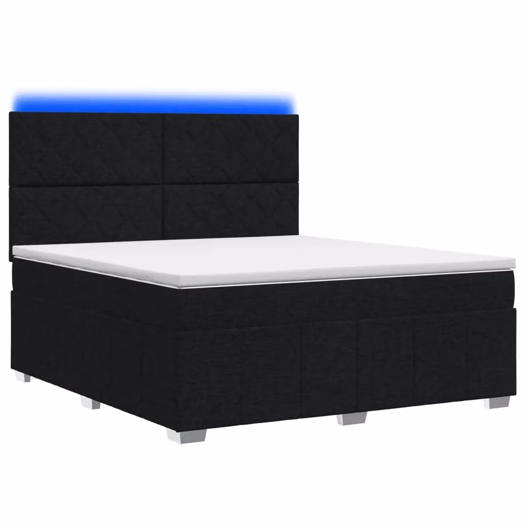 Letto Box Spring vidaXL con Materasso a Molle Pocket e Illuminazione LED, Colore Nero, L/P: 140 x 190 cm – 2
