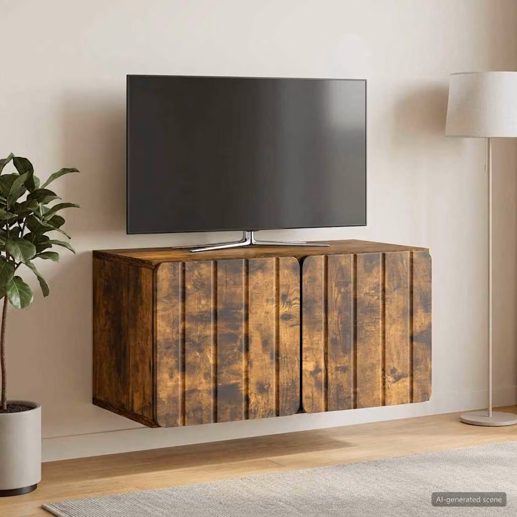 vidaXL Mobile Porta TV da Muro Moderno in MDF Colore Rovere Fumo L: 59,5 cm, P: 31 cm, H: 30 cm