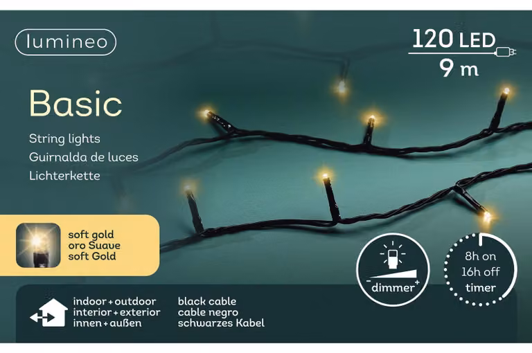 Illuminazione natalizia per esterni 9 metri - 120 LED Soft Gold 2700K - Dimmerabile con timer