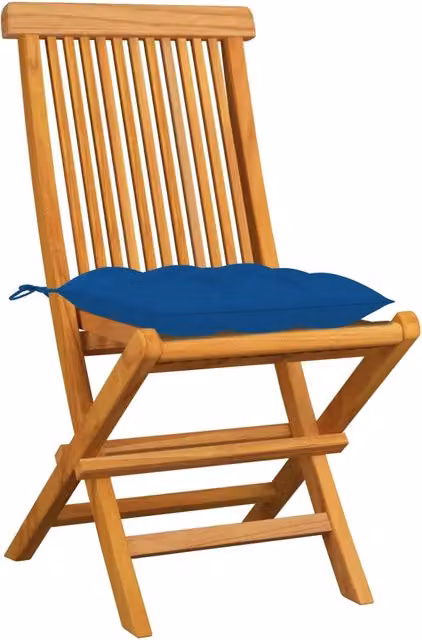 Sedie da Giardino con Cuscini Blu 4 pz | Sedie da Esterno Massello di Teak
