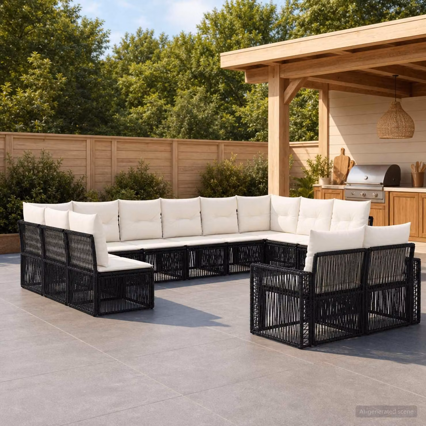 Maison Exclusive - Set di divani da giardino, 12 pezzi. Poly-rattan nero e crema